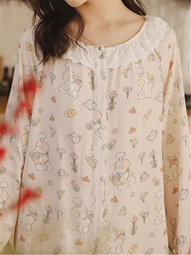 Women's bamboo cotton printed pajama set — detail