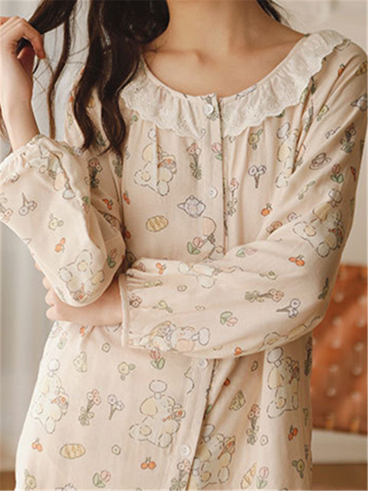 Women's bamboo cotton printed pajama set — alternate print