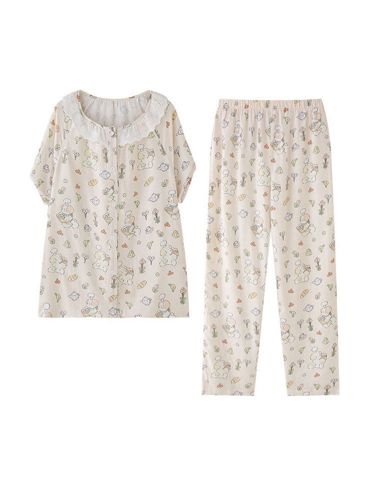 Women's bamboo cotton printed pajama set — alternate print detail