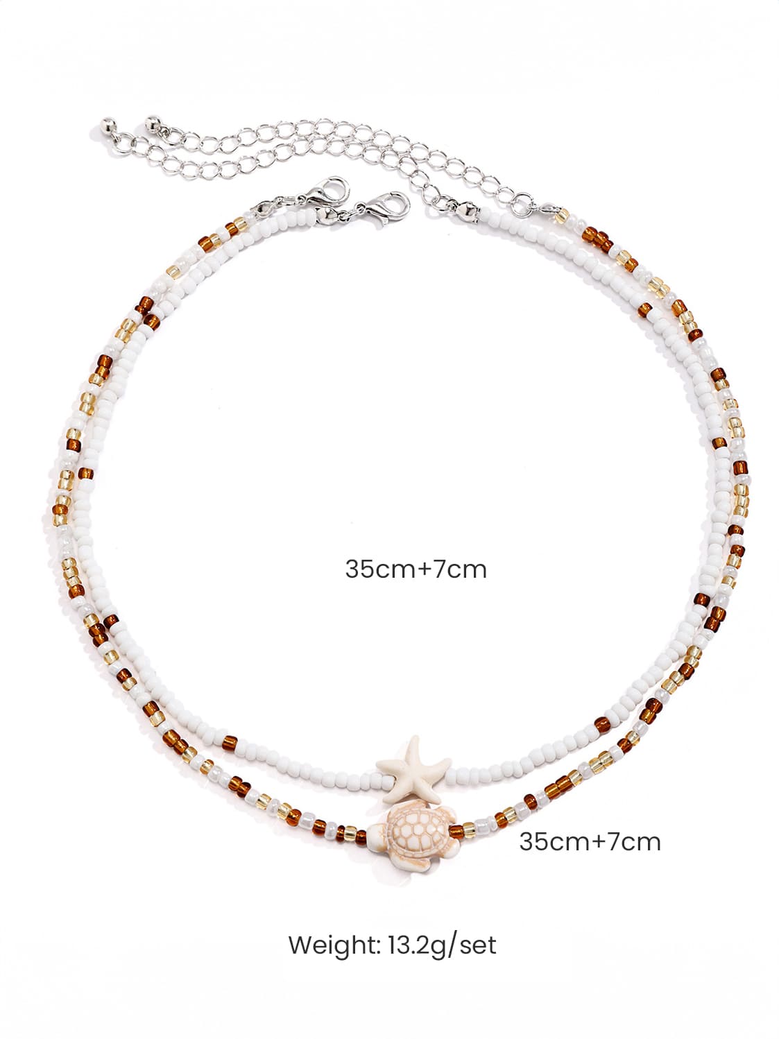 Women's beach starfish shell necklace — worn view