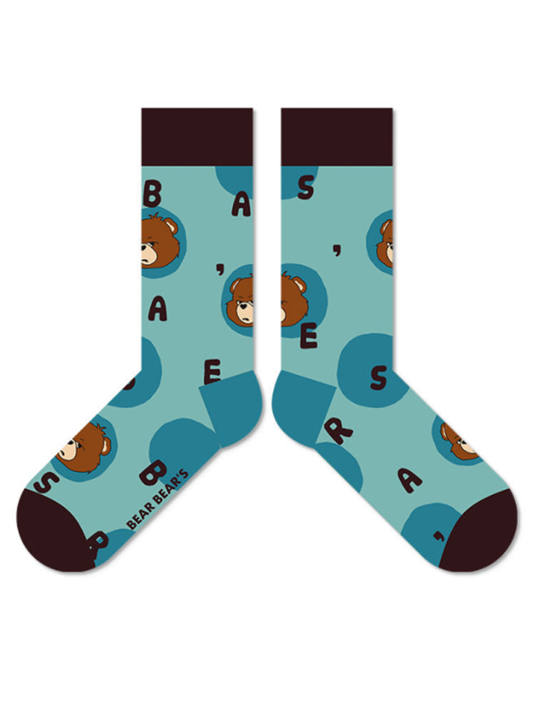 Women's bear alphabet print cotton socks