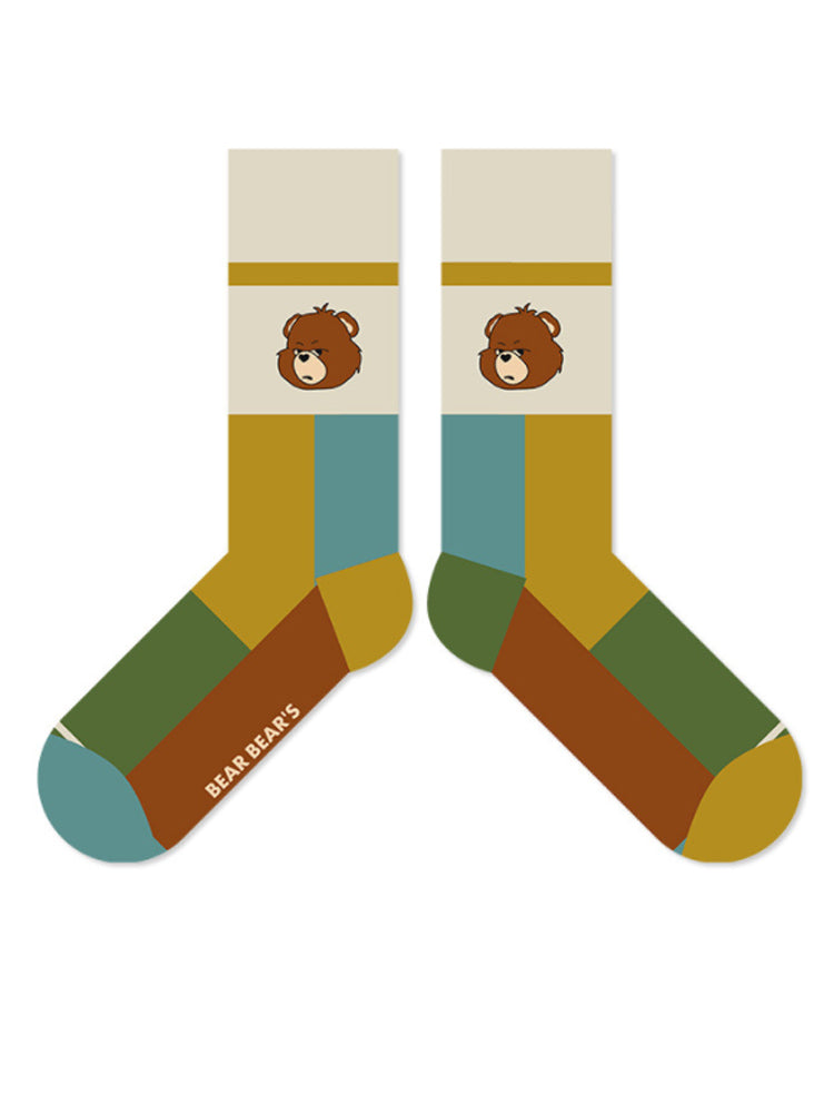 Women's bear alphabet print cotton socks