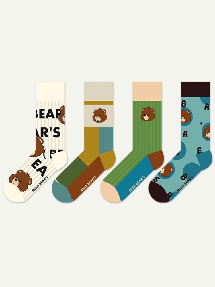 Women's bear alphabet print cotton socks