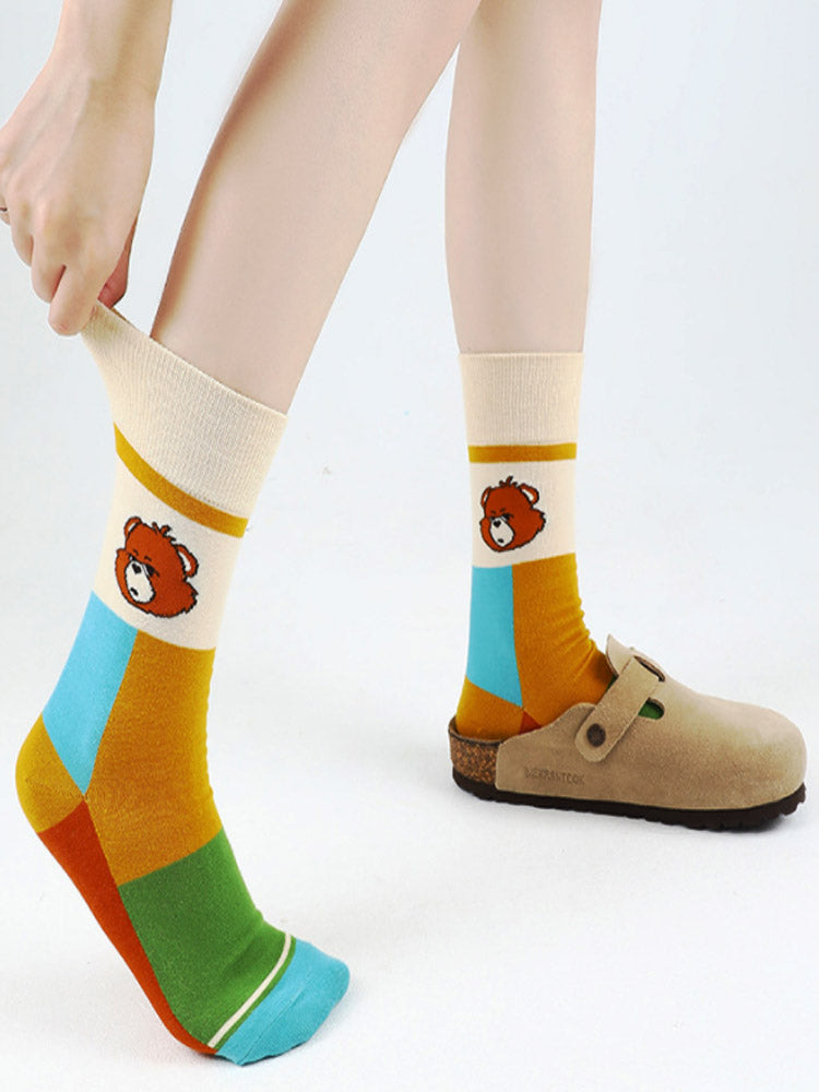 Women's bear alphabet print cotton socks