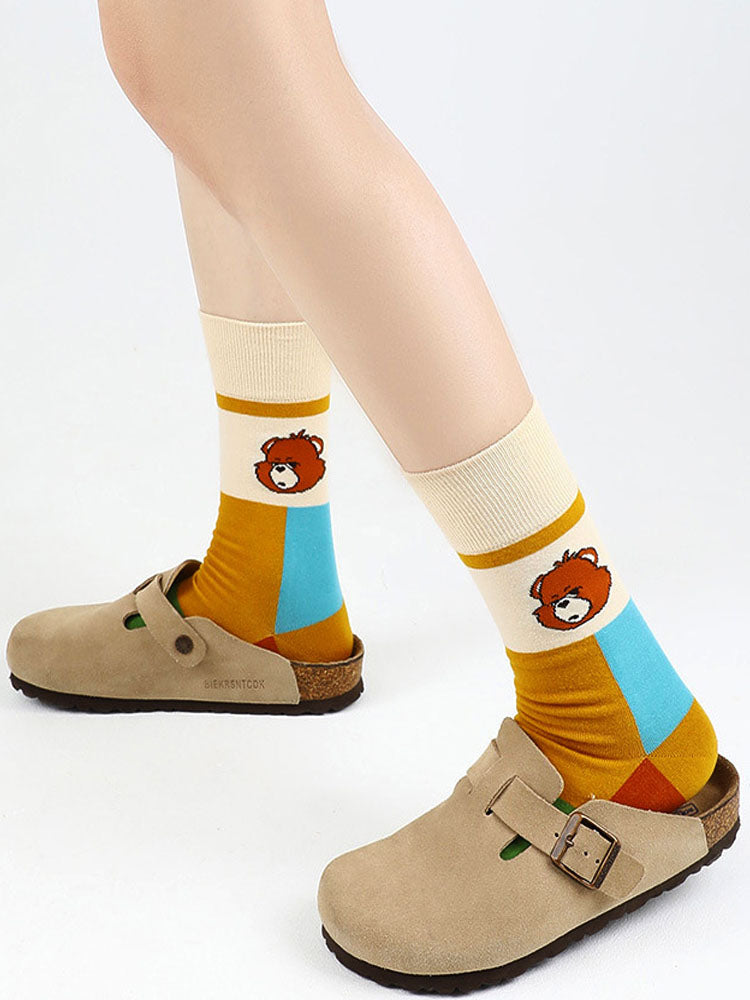 Women's bear alphabet print cotton socks