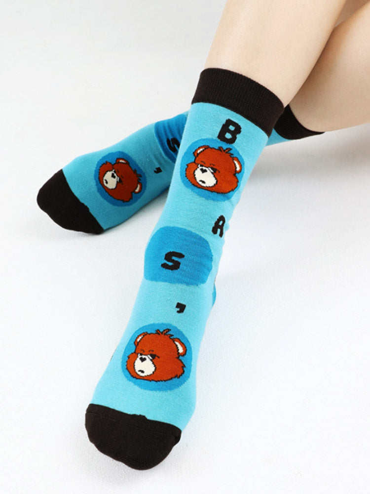 Women's bear alphabet print cotton socks