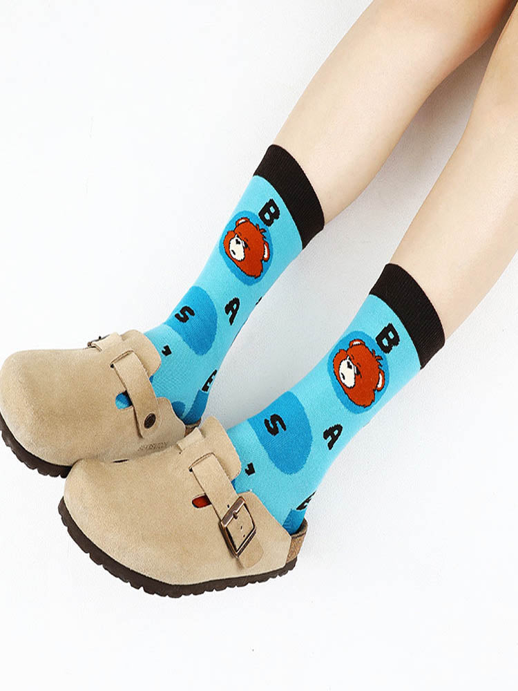 Women's bear alphabet print cotton socks