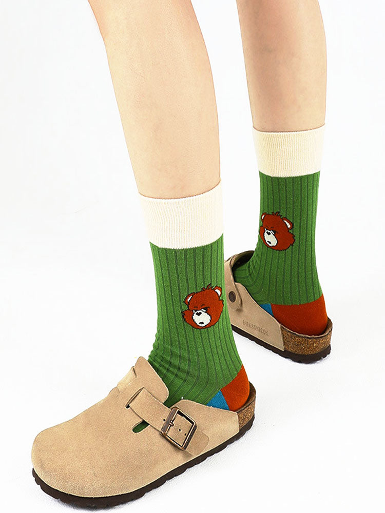 Women's bear alphabet print cotton socks