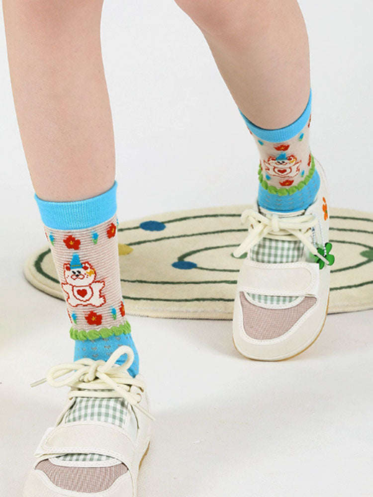 Women's Bear Print Mid-Calf Socks — close-up