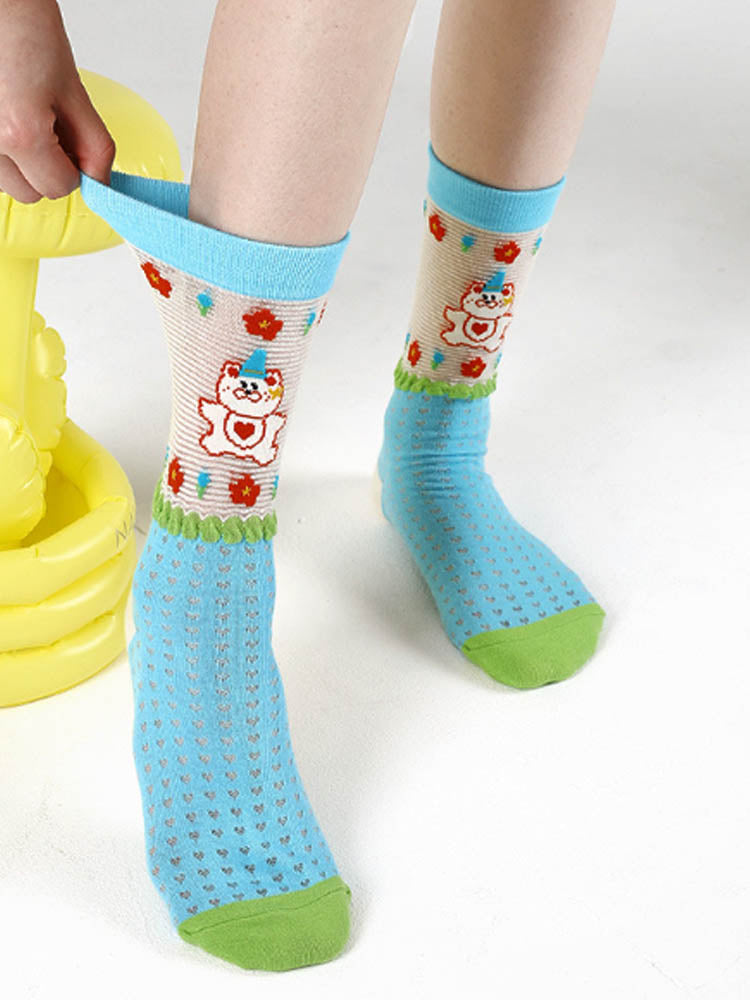 Women's Bear Print Mid-Calf Socks — worn detail