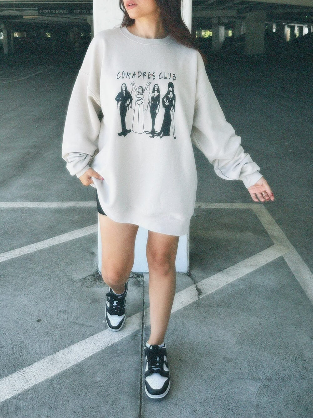 Women's Beige Fleece-Lined Crewneck Sweatshirt