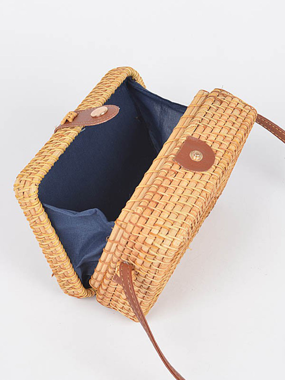Women's Beige Handwoven Straw Crossbody Bag — detail view