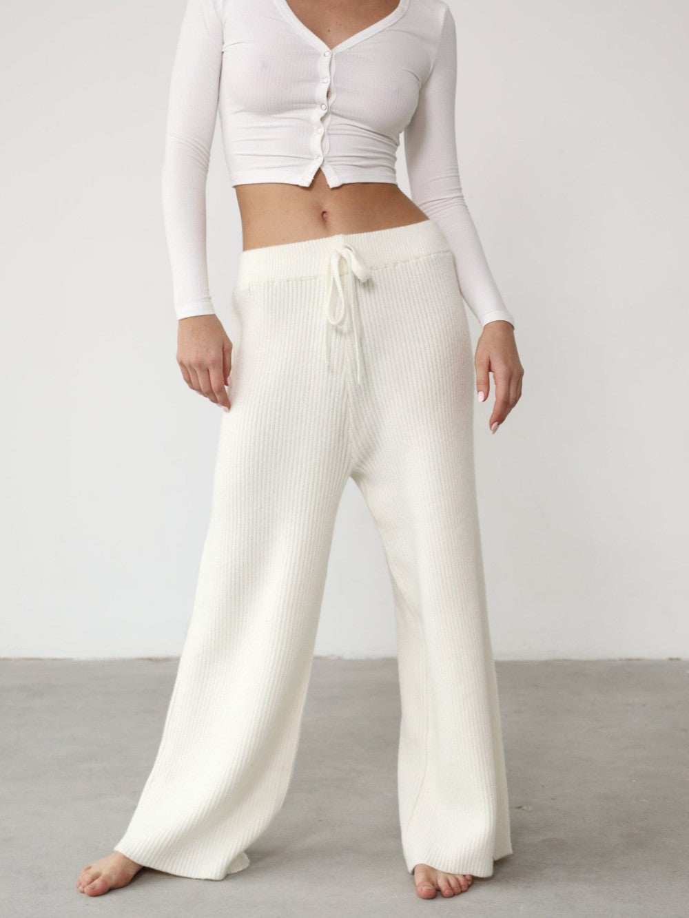 Women's Beige Organic Thermal Wide-Leg Trousers