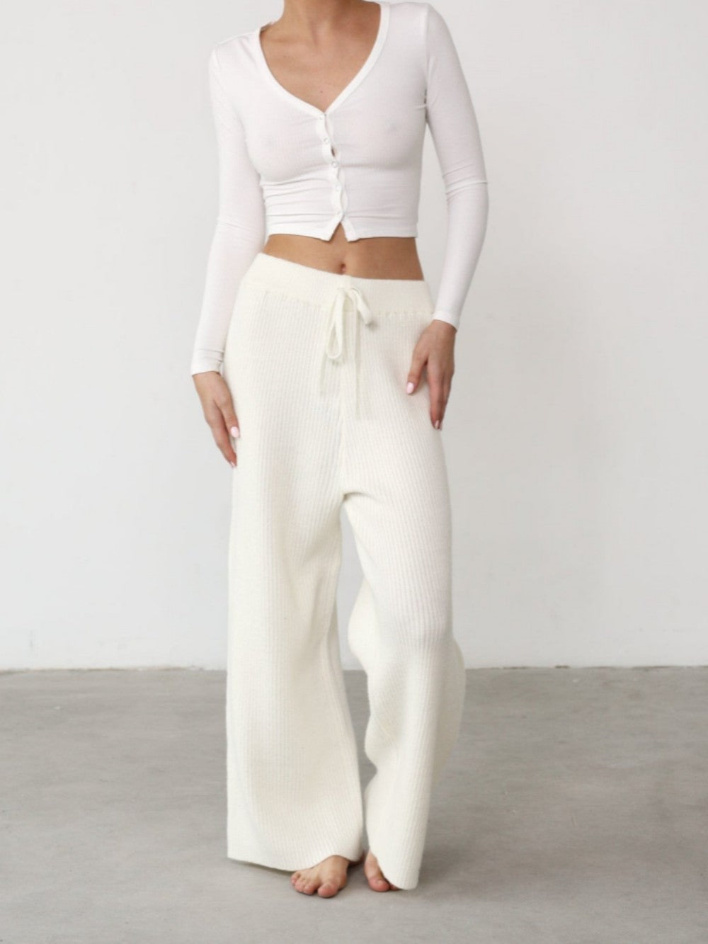 Women's Beige Organic Thermal Wide-Leg Trousers — alternate angle