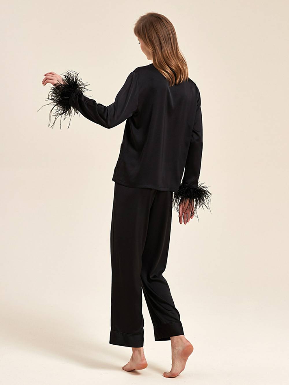 Women's bejewelled button pajama set — black colourway full length