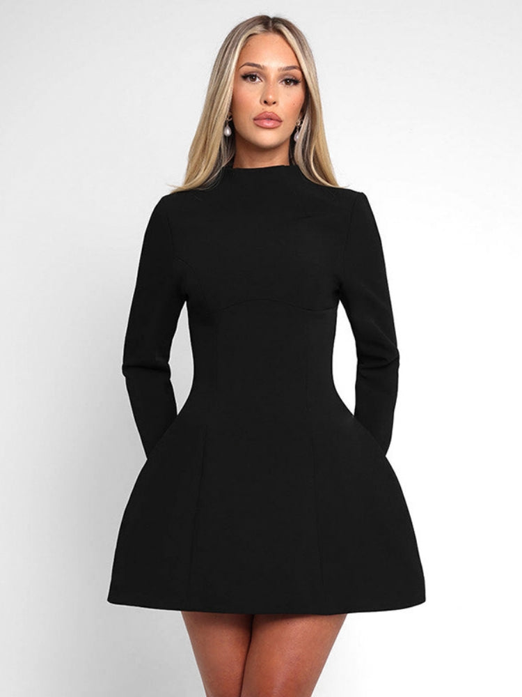Women's black backless long sleeve mini dress