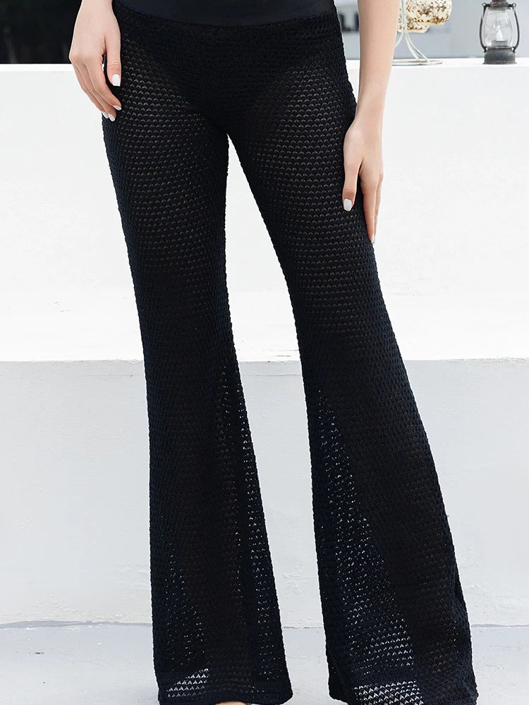 Women's black beaded knit tie-string bikini — detail