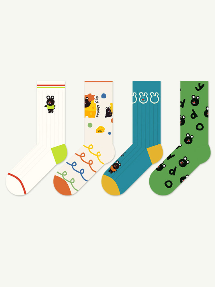 Women's Black Bear Print Socks