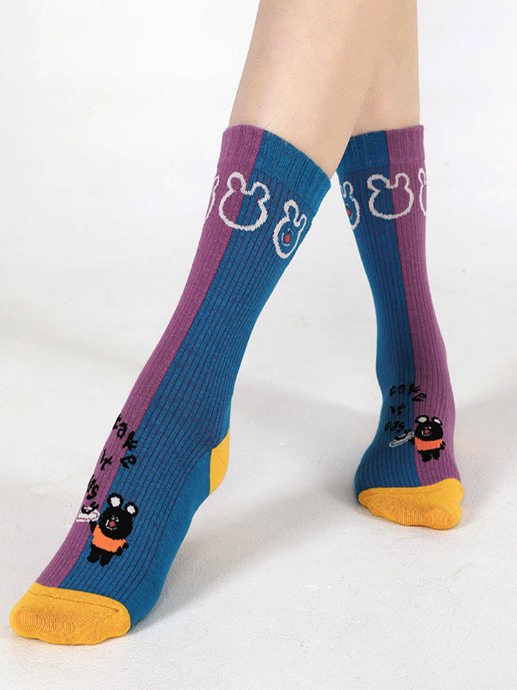 Women's Black Bear Print Socks
