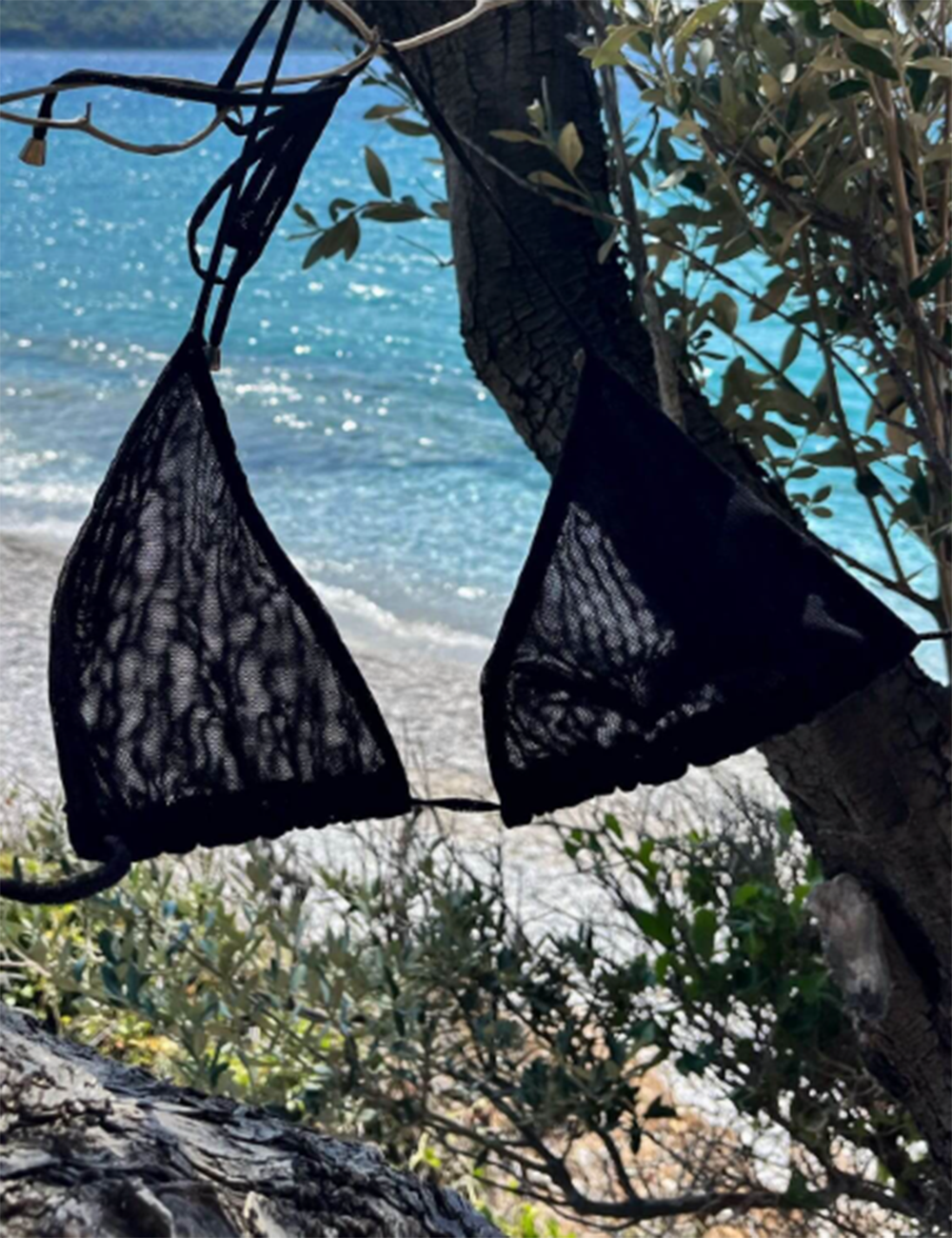 Women's black classic halter tie bikini set — full length