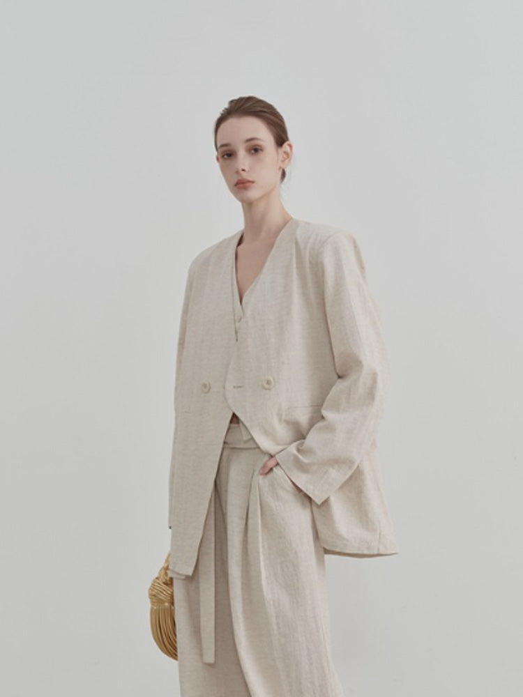 Women's Collarless Linen Blazer