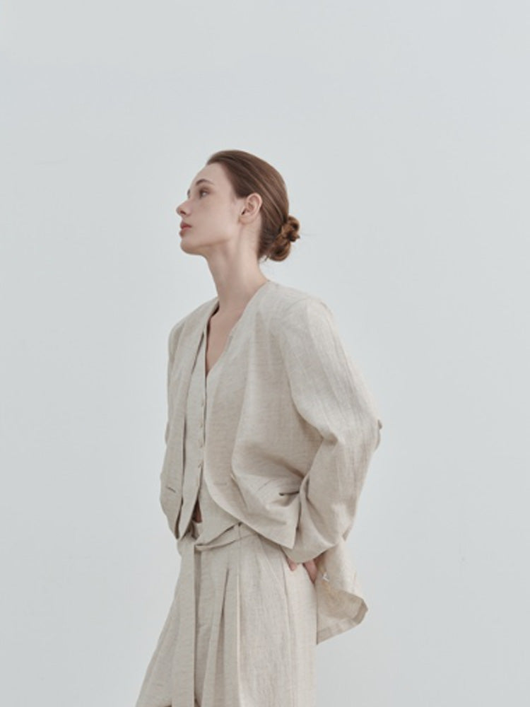 Women's Collarless Linen Blazer