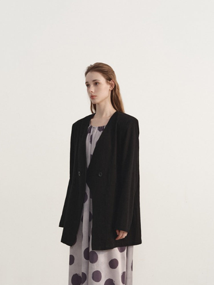 Women's Collarless Linen Blazer