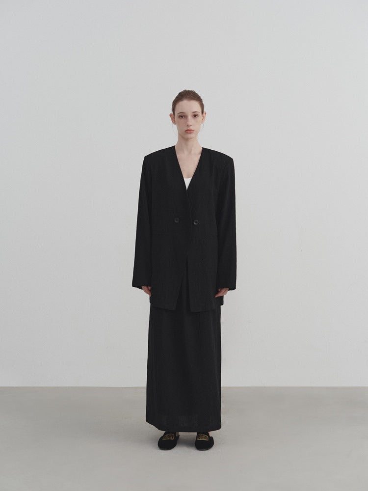 Women's Collarless Linen Blazer