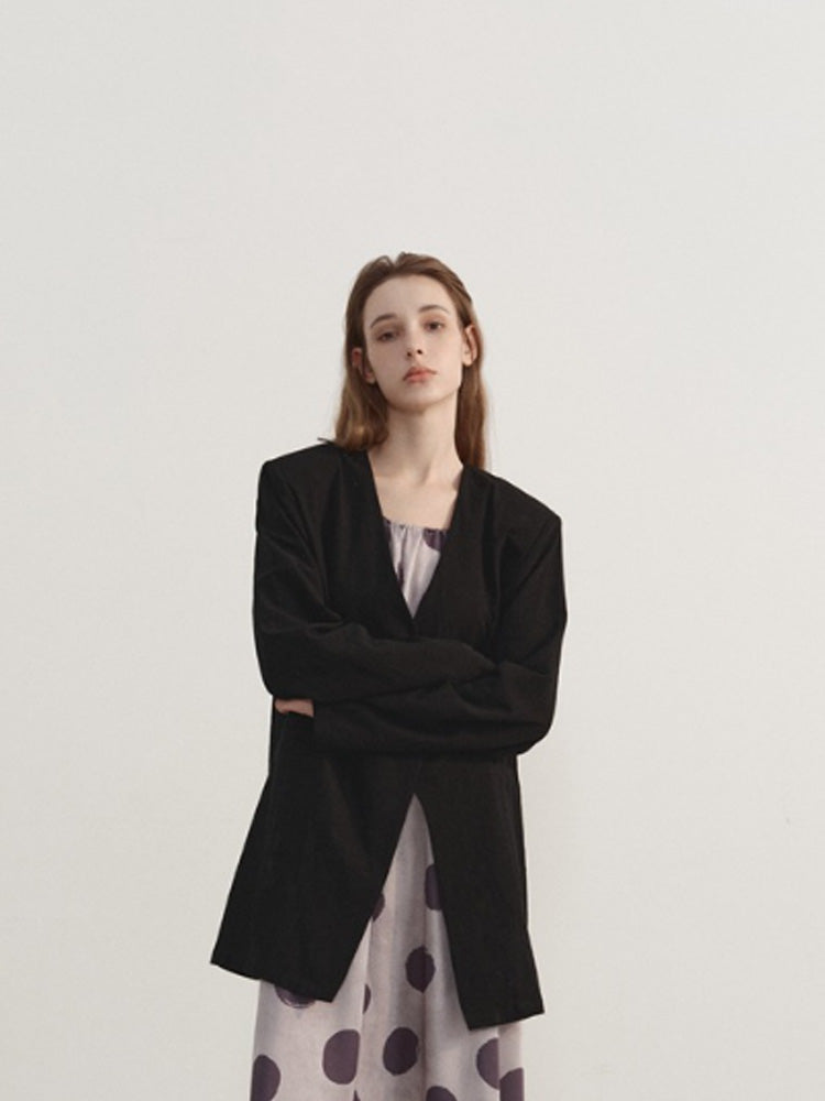 Women's Collarless Linen Blazer