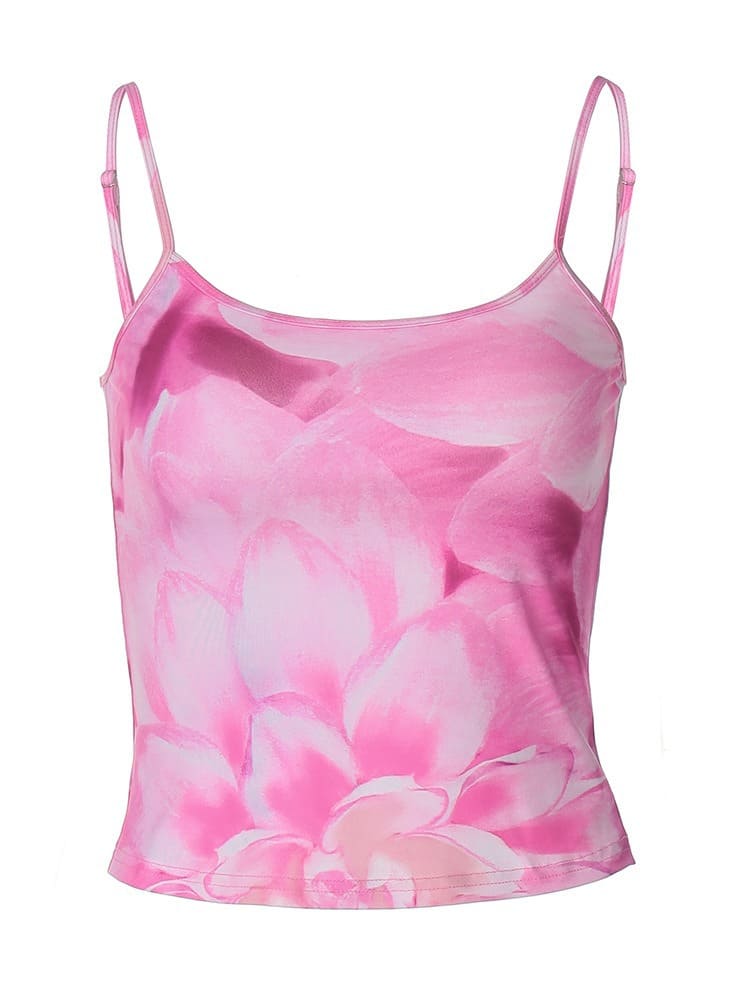 Women's black floral print cami top — styled look