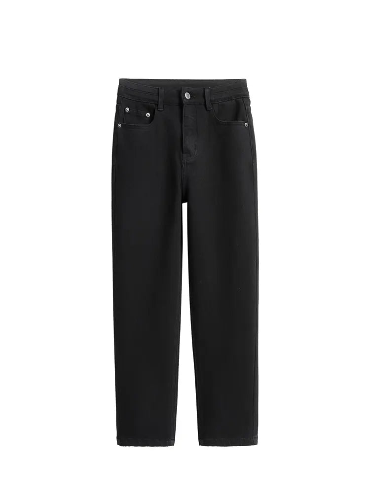Women's black high-waist cigarette jeans - fabric detail