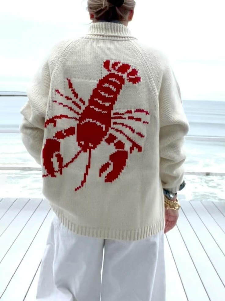 Women's Black Lobster Print Cardigan Jacket