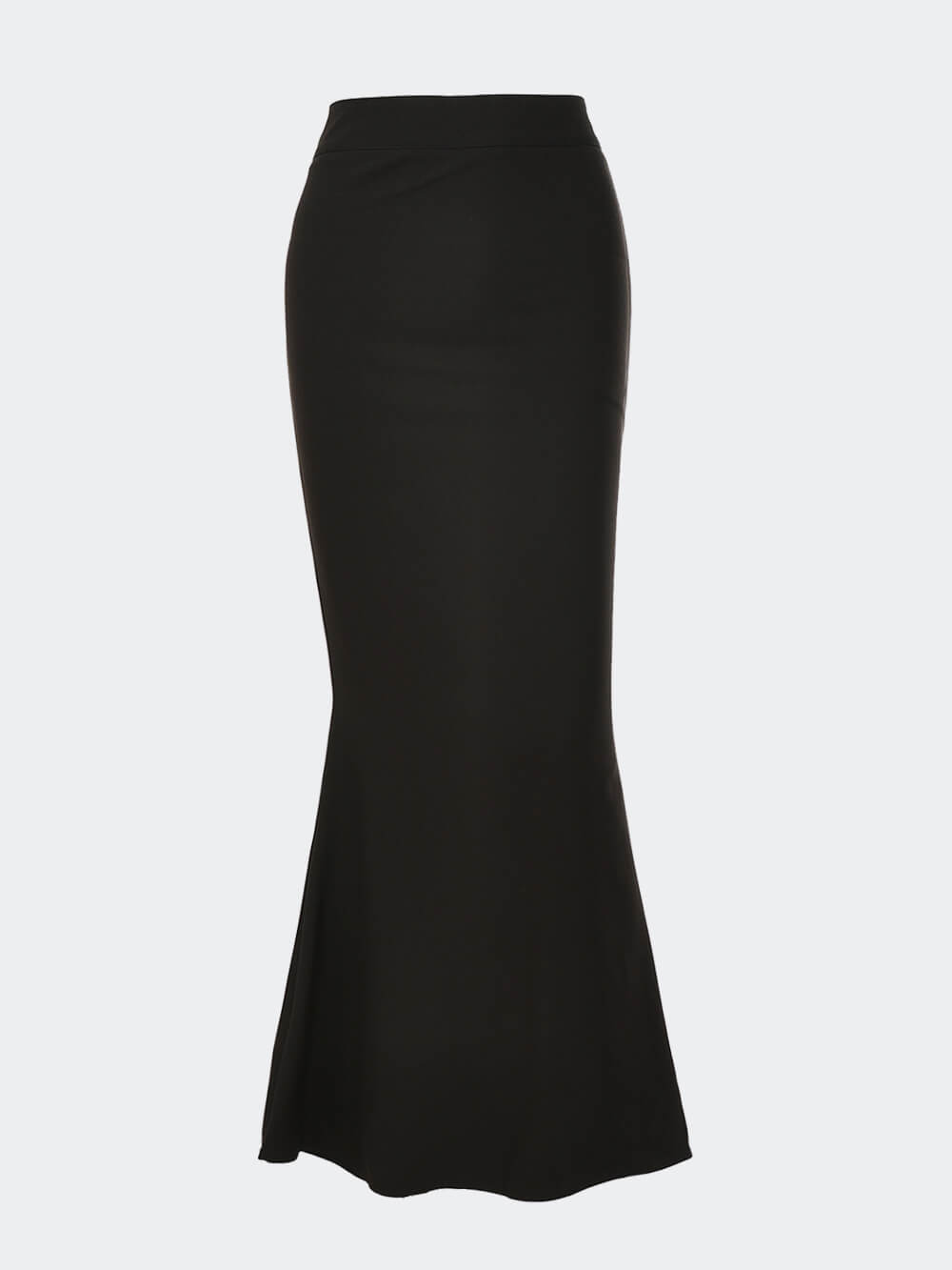 Women's black high-waist satin fishtail maxi skirt — back view