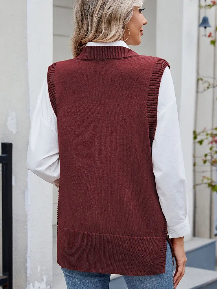 Women's black side-slit button sweater