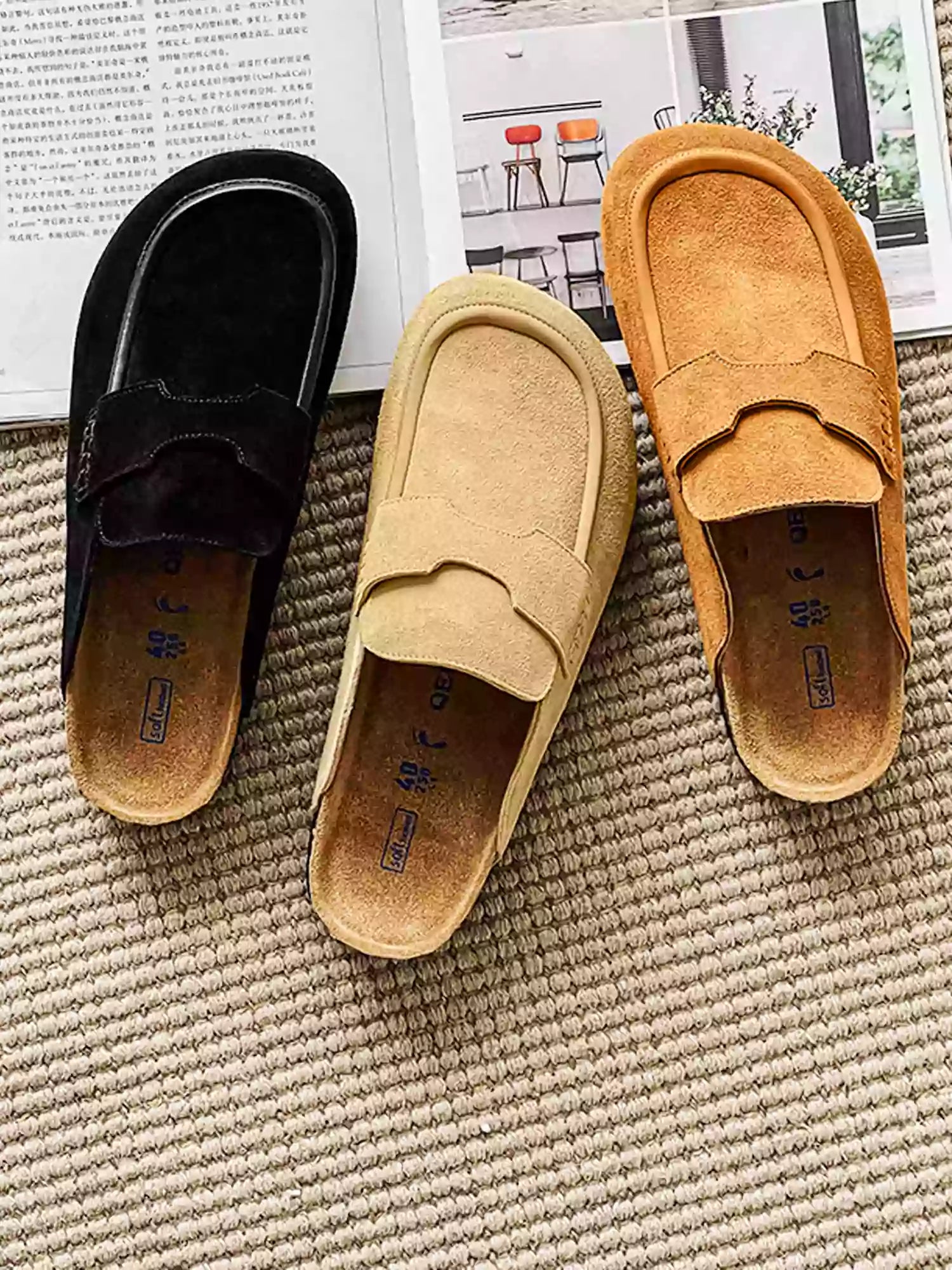 Women's Black Suede Slip-On Mules
