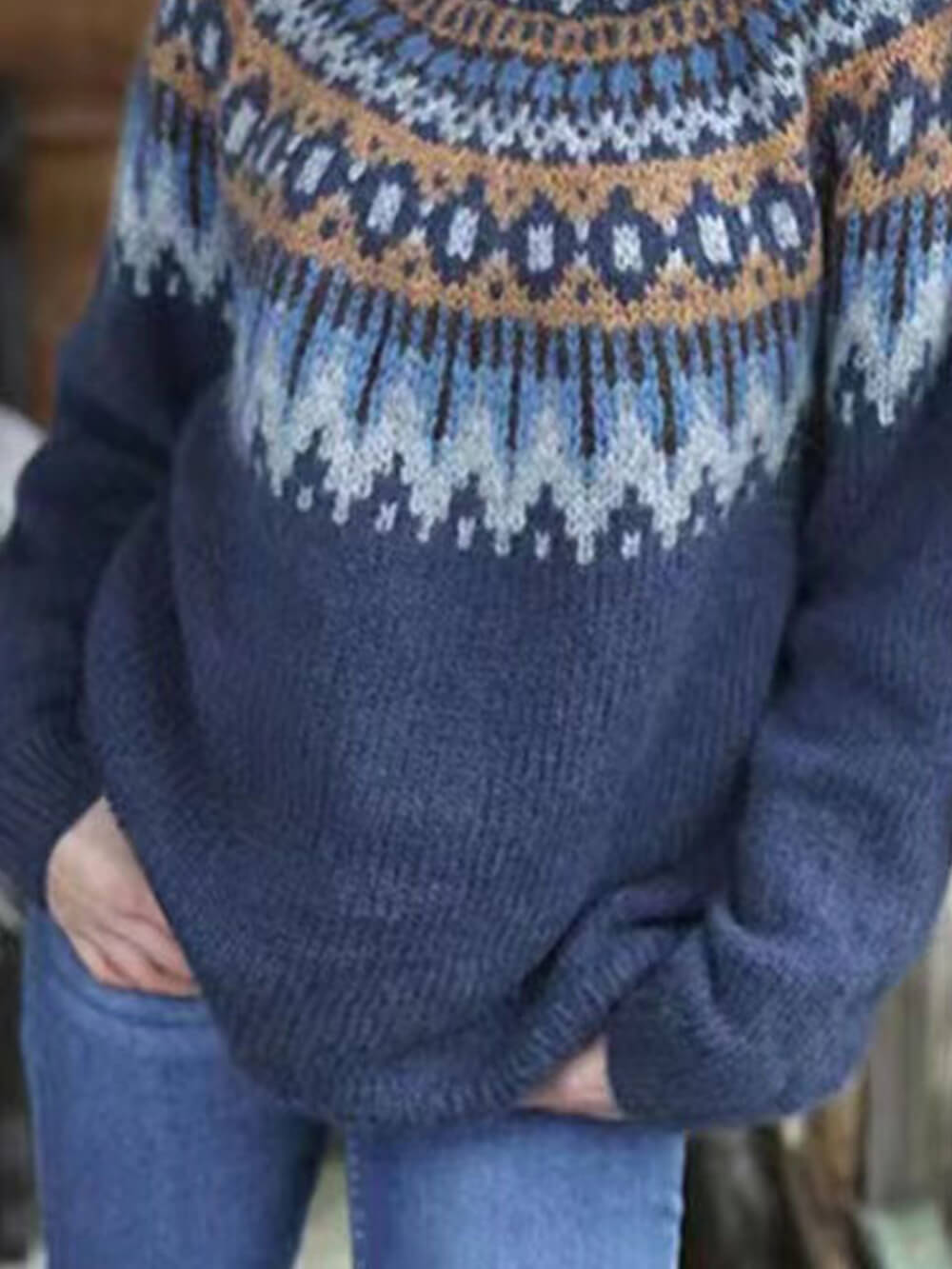 Women's Blue Chunky Jacquard Knit Jumper