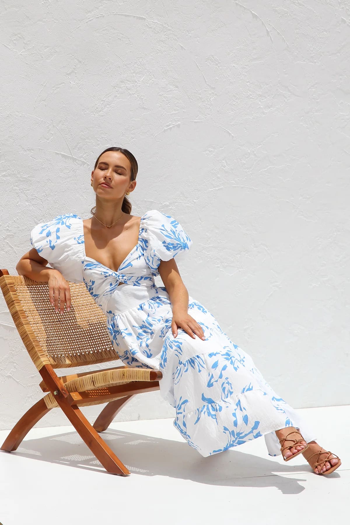 Women's blue floral twist-front midi dress