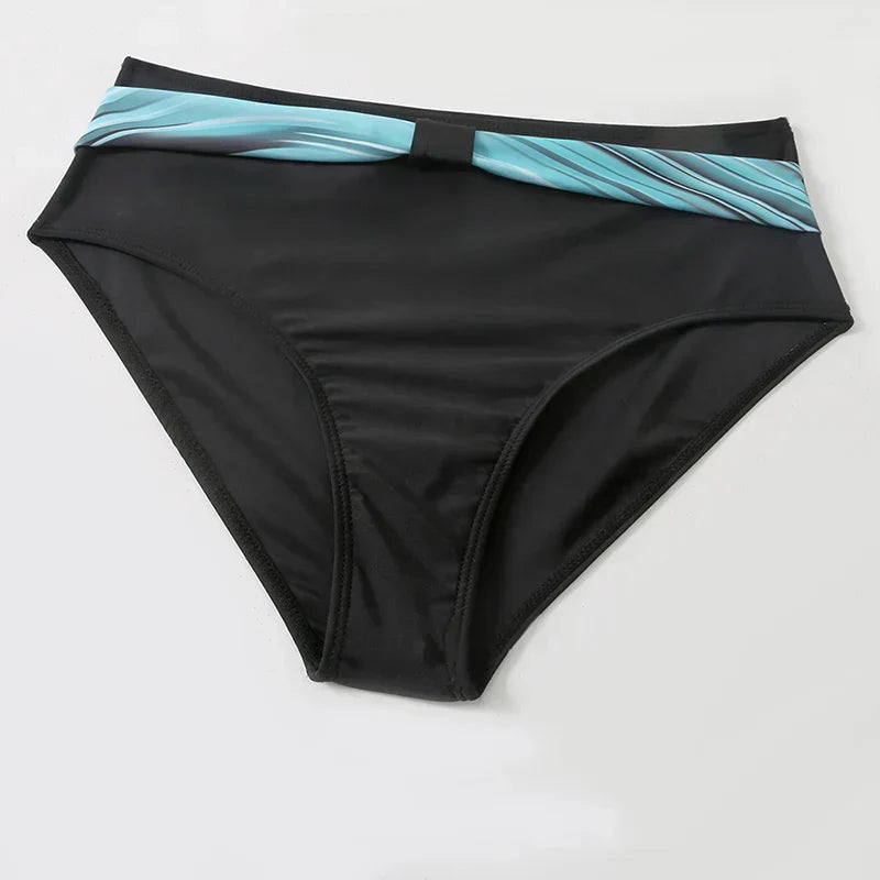 Women's blue high-waist halter bikini set — detail