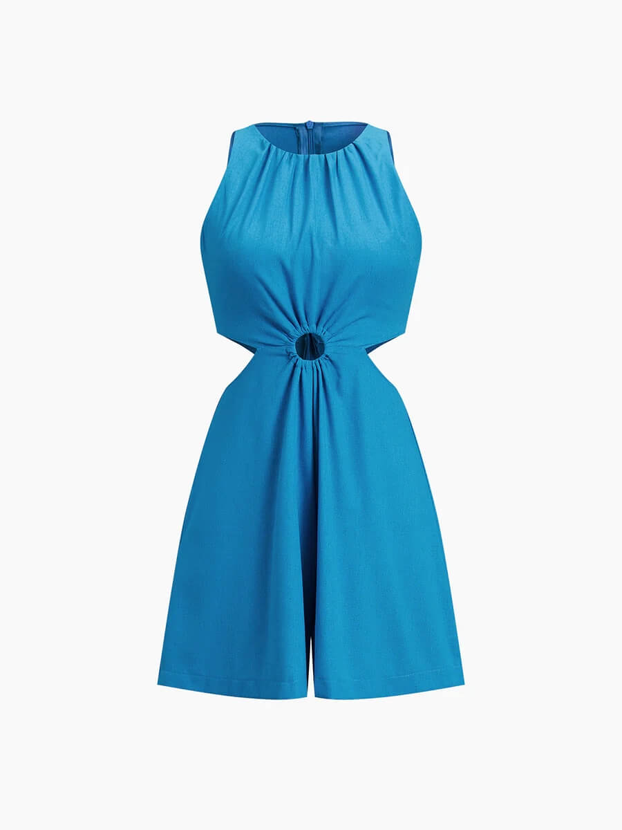 Women's blue O-ring cut-out romper — alternate angle