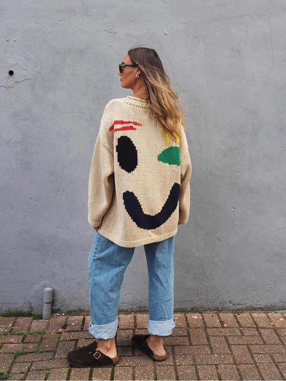 Women's blue oversized boyfriend knit jumper