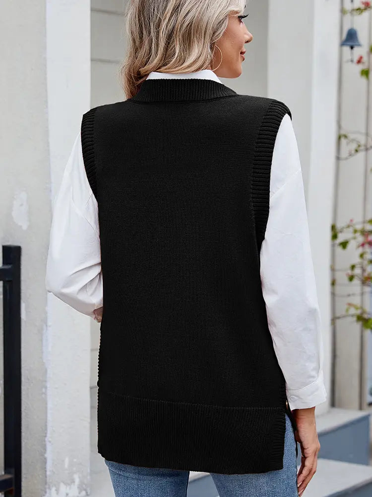 Women's blue side-slit button sweater