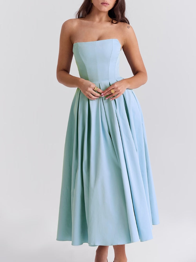 Women's blue strapless midi sundress
