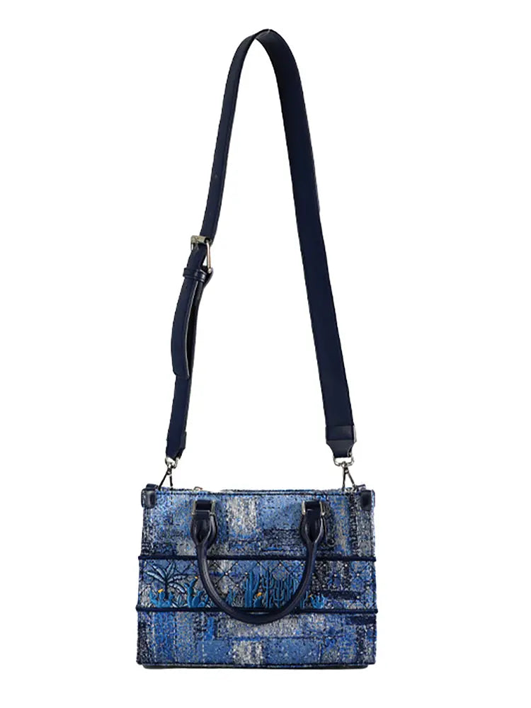 Women's blue structured stitch tote bag