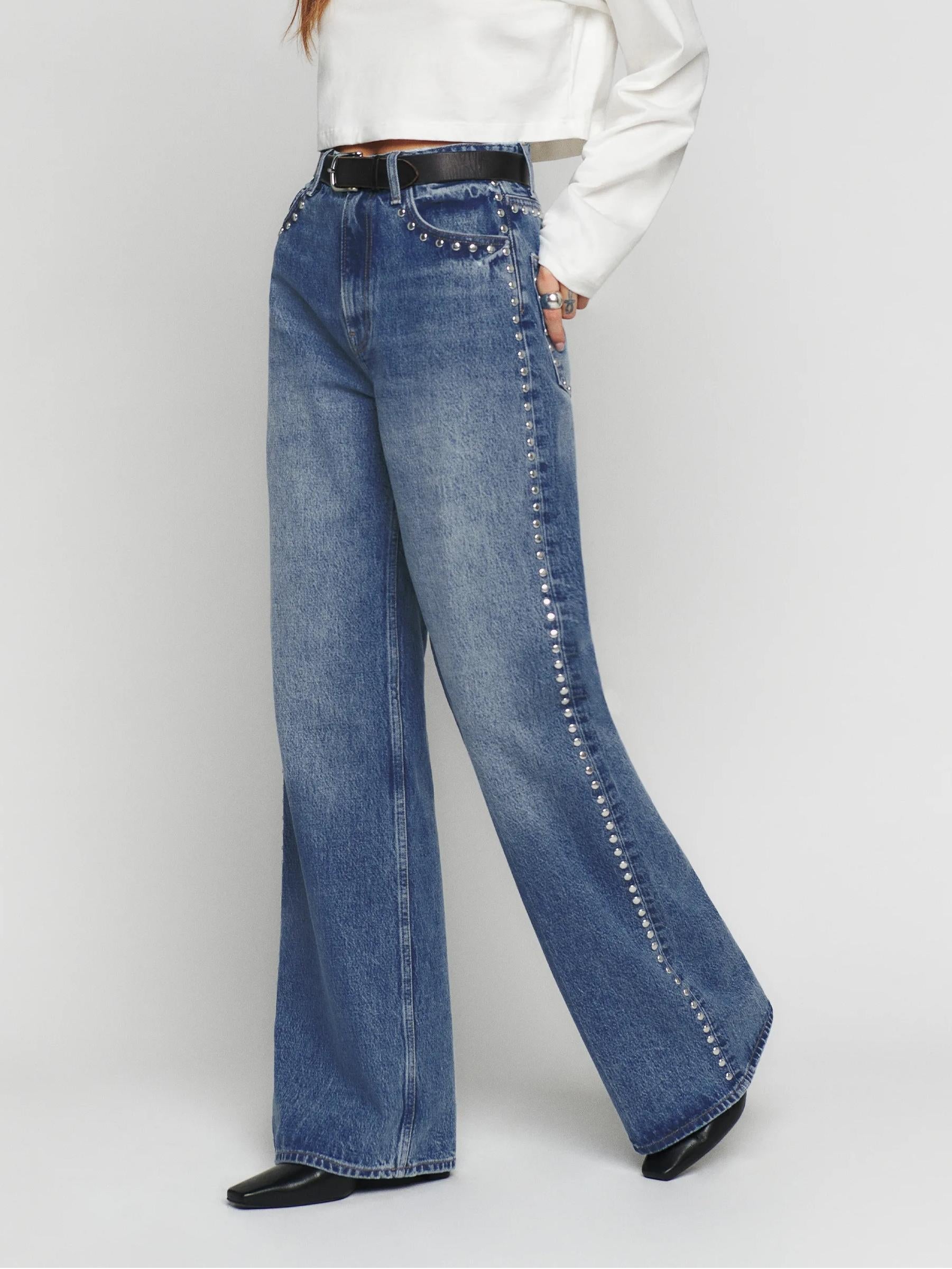 Women's Blue High-Rise Slouchy Wide-Leg Jeans