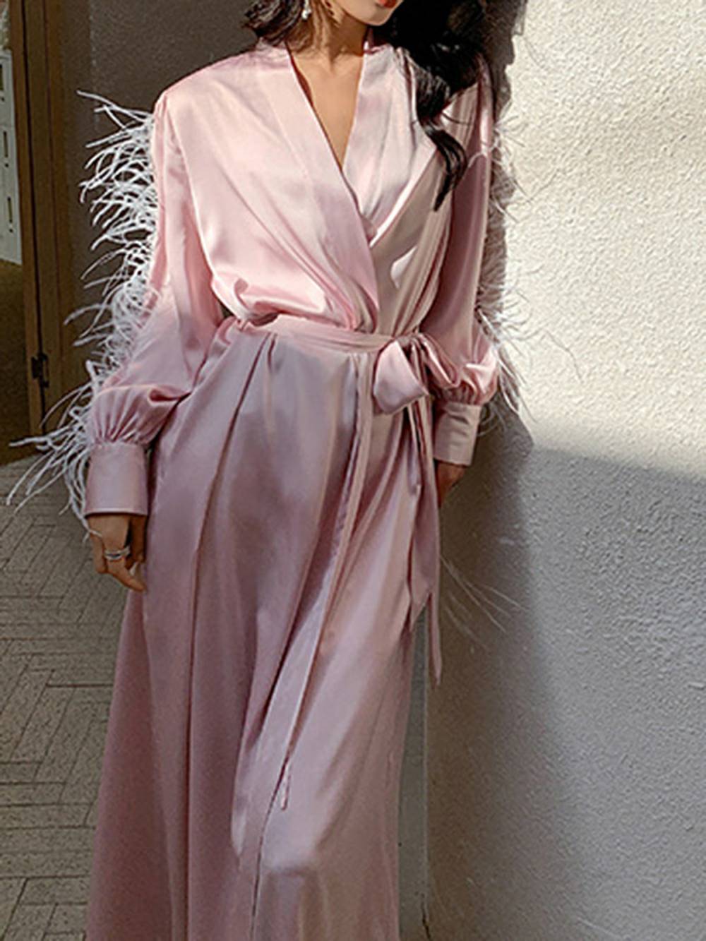 Women's blush feather cuff pyjama set
