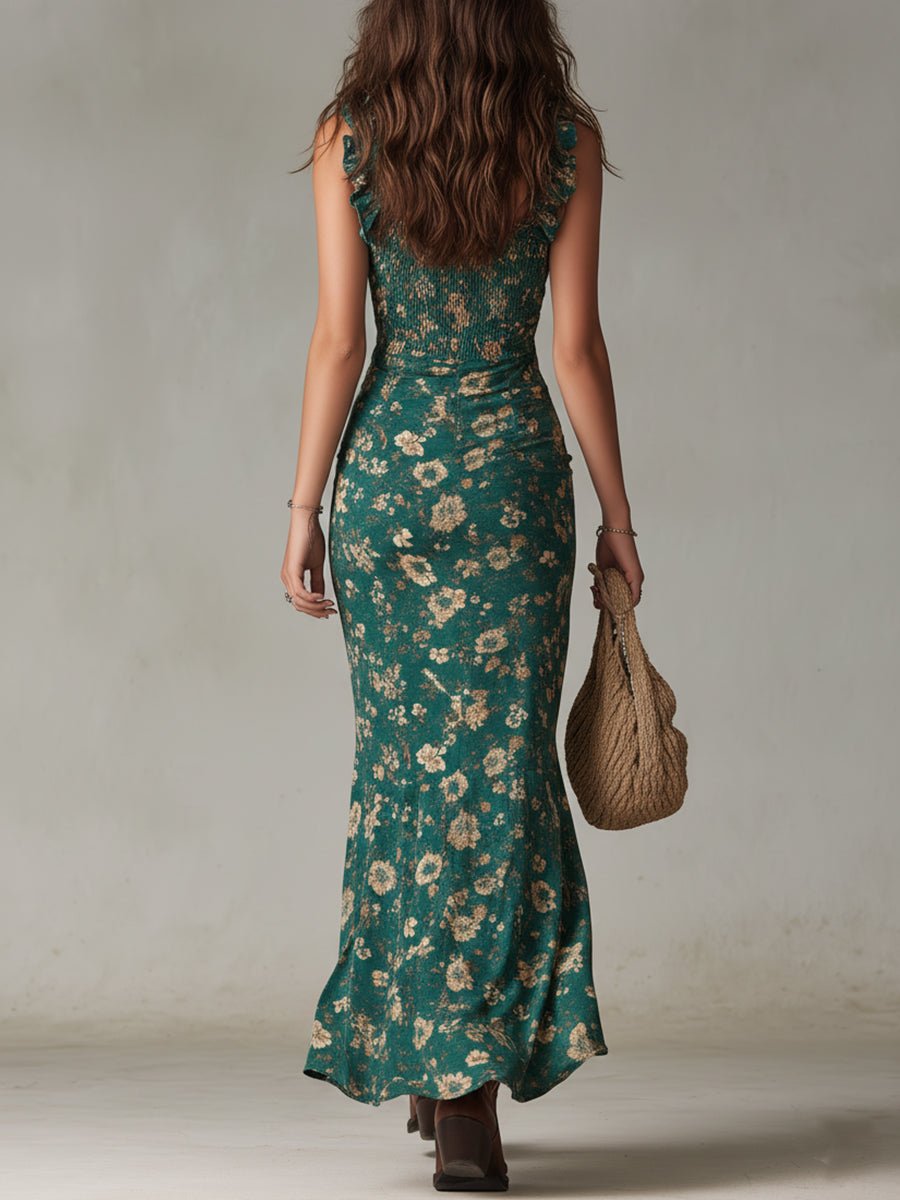 Floral Ruffle Strap Smocked Maxi Dress