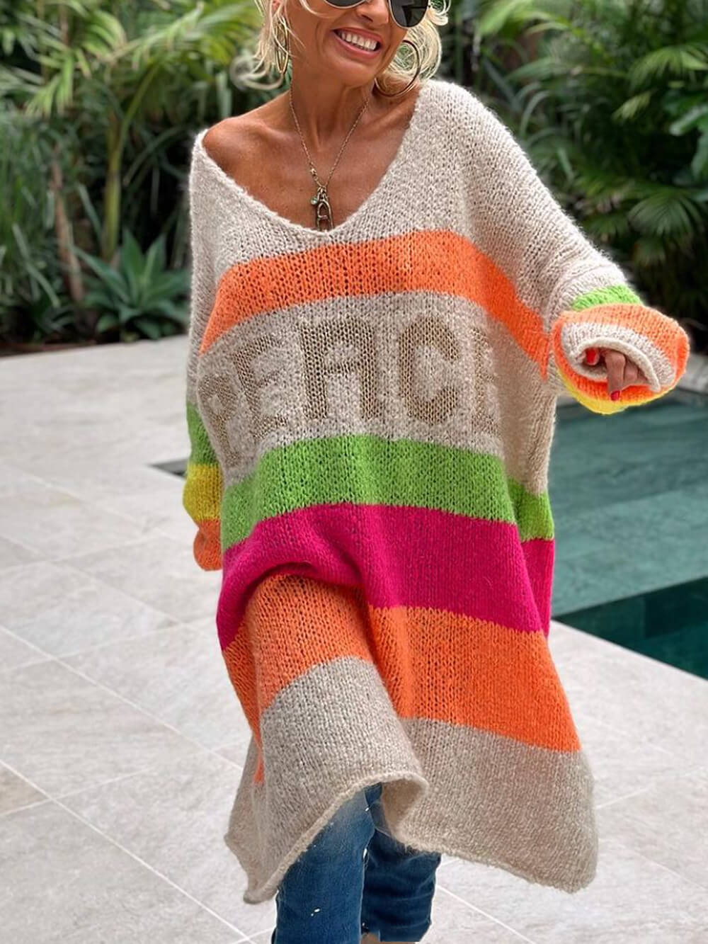 Women's boho knit sweater — detail view