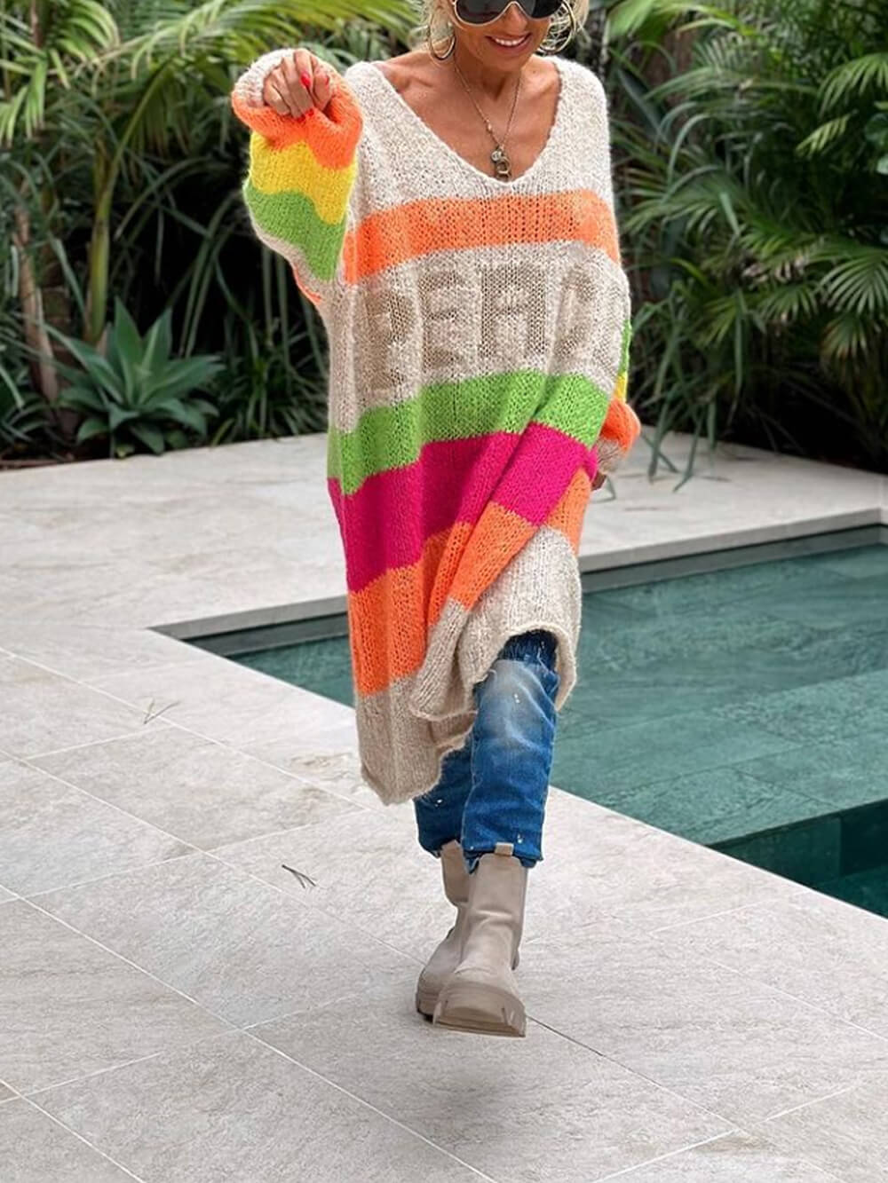 Women's boho knit sweater — full length