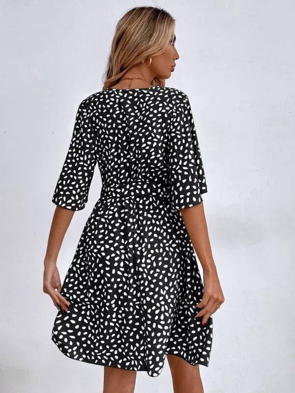 Women's V-Neck Boho Mini Dress — alternate angle