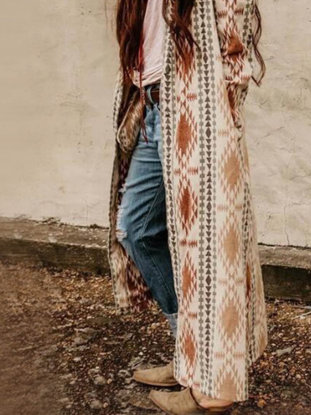 Women's brown boho print open cardigan